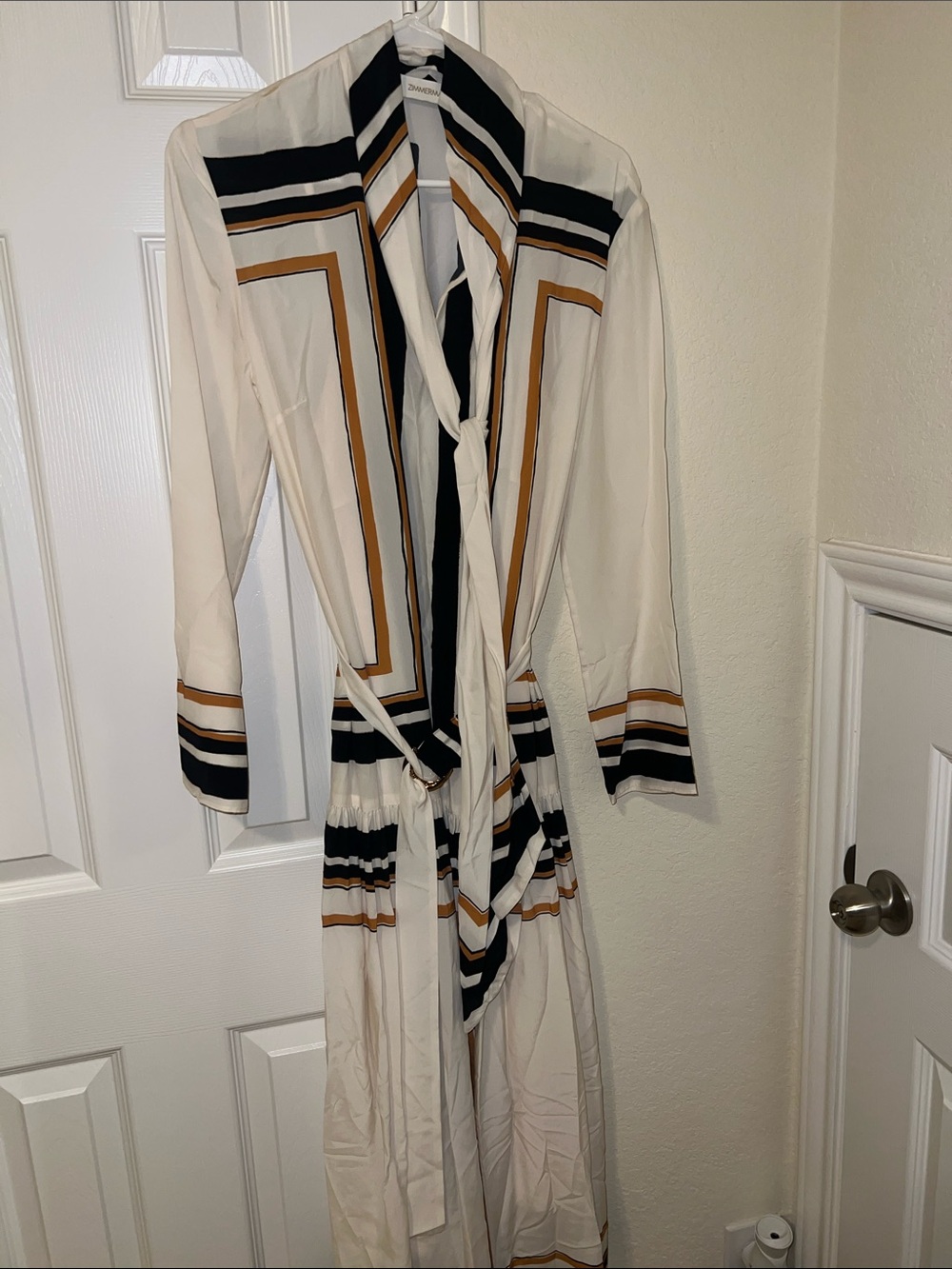 Zimmermann striped tie neck print crepe de chine midi dress size 1 - Picture 4 of 9